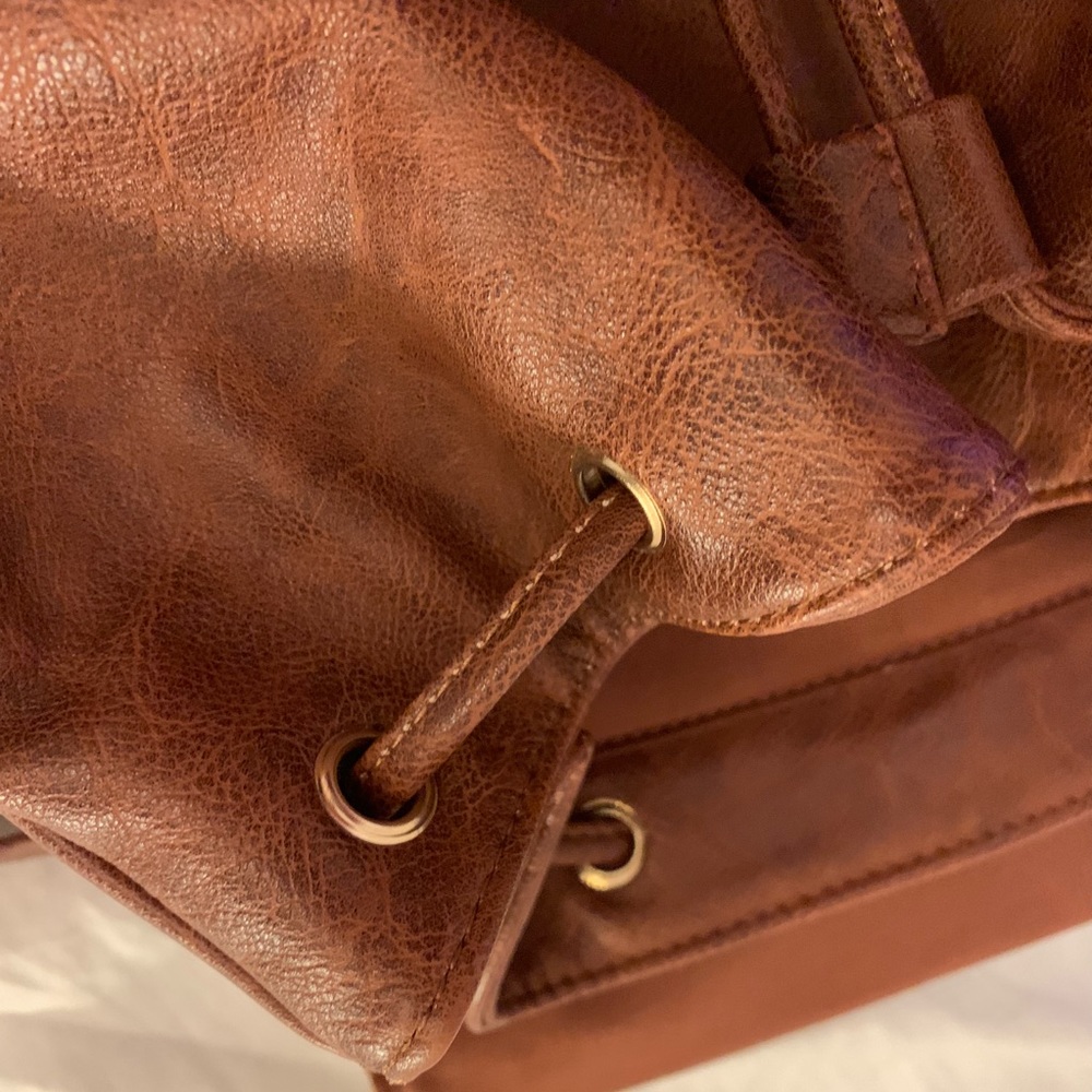 Faux Leather Embroidered String Backpack - image 3